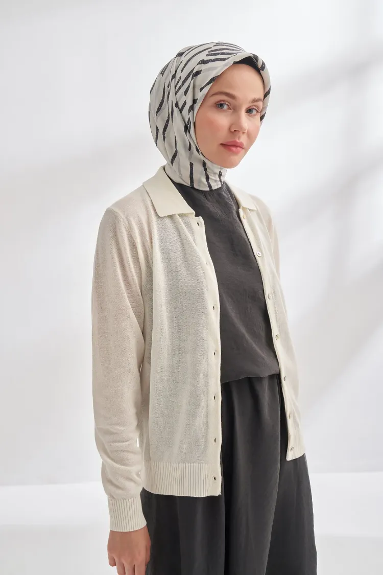 ARMANDA - 4353 Rora Desen Twill İpek Eşarp - Gümüş