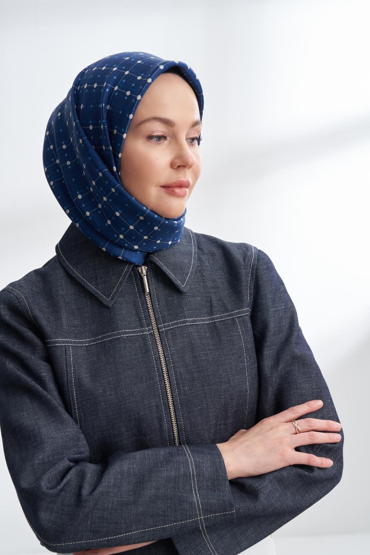 ARMANDA- 4306 Orbıs Desen Twıll İpek Eşarp - Lacivert