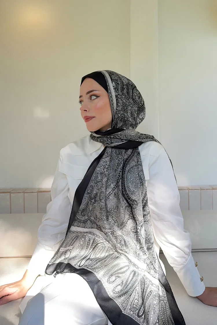 ARMANDA -6036 Etnik Desen Şal - Siyah Gri
