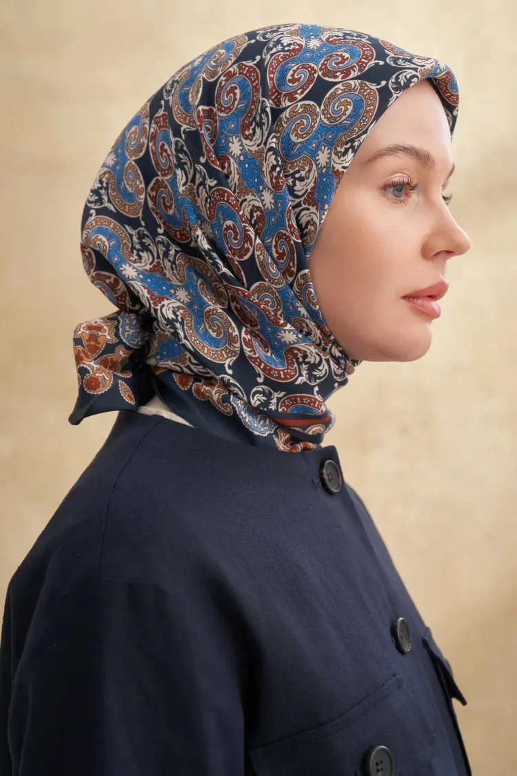 ARMANDA - 3151 Gaina Desen Eşarp - Lacivert Dore