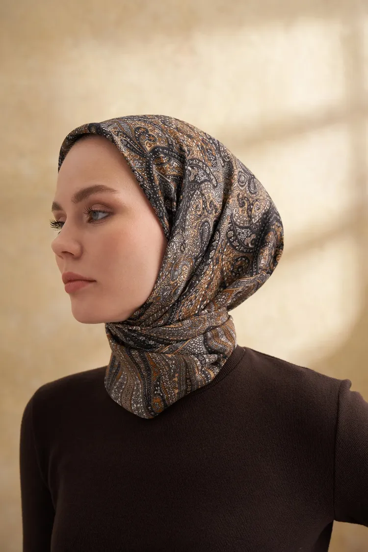 ARMANDA - 3155 Vintage Desen Eşarp - Acı Kahve
