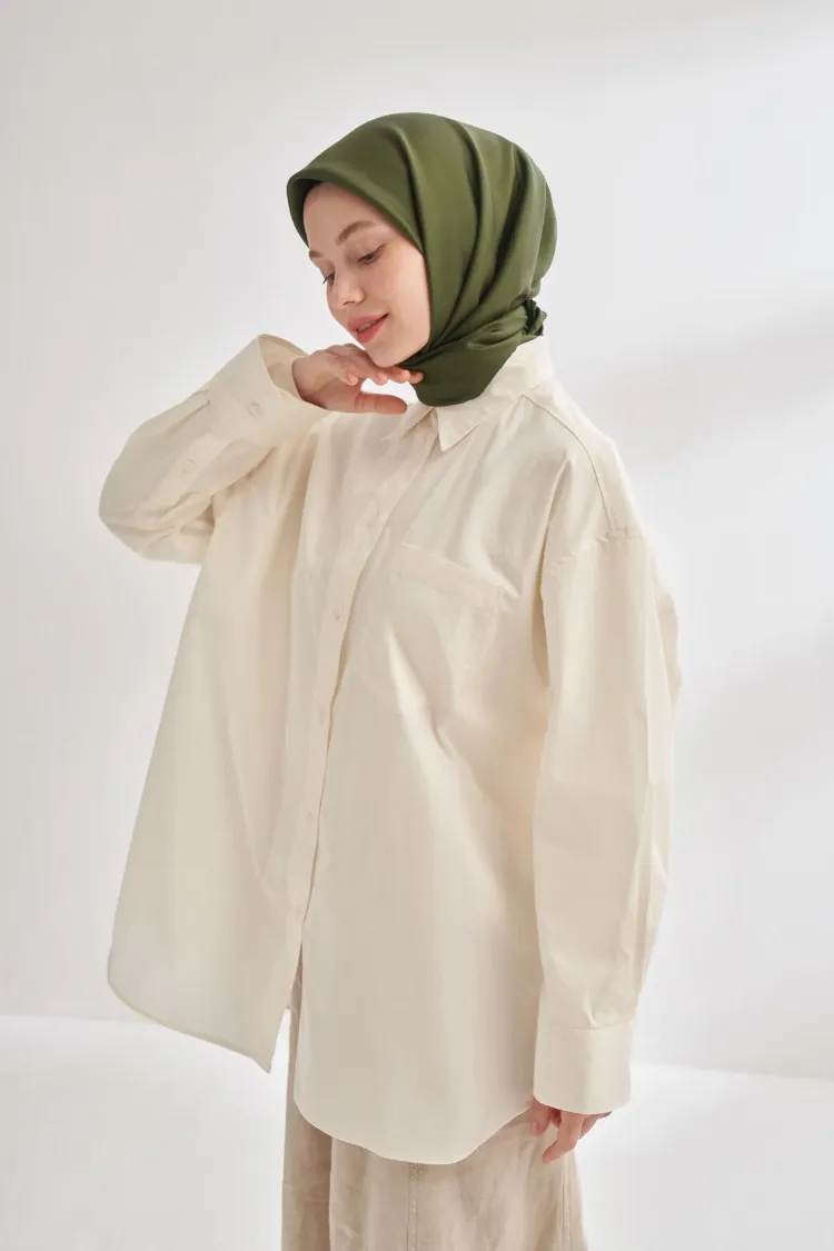 ARMANDA - 4400 Premium Twill İpek Eşarp - Haki