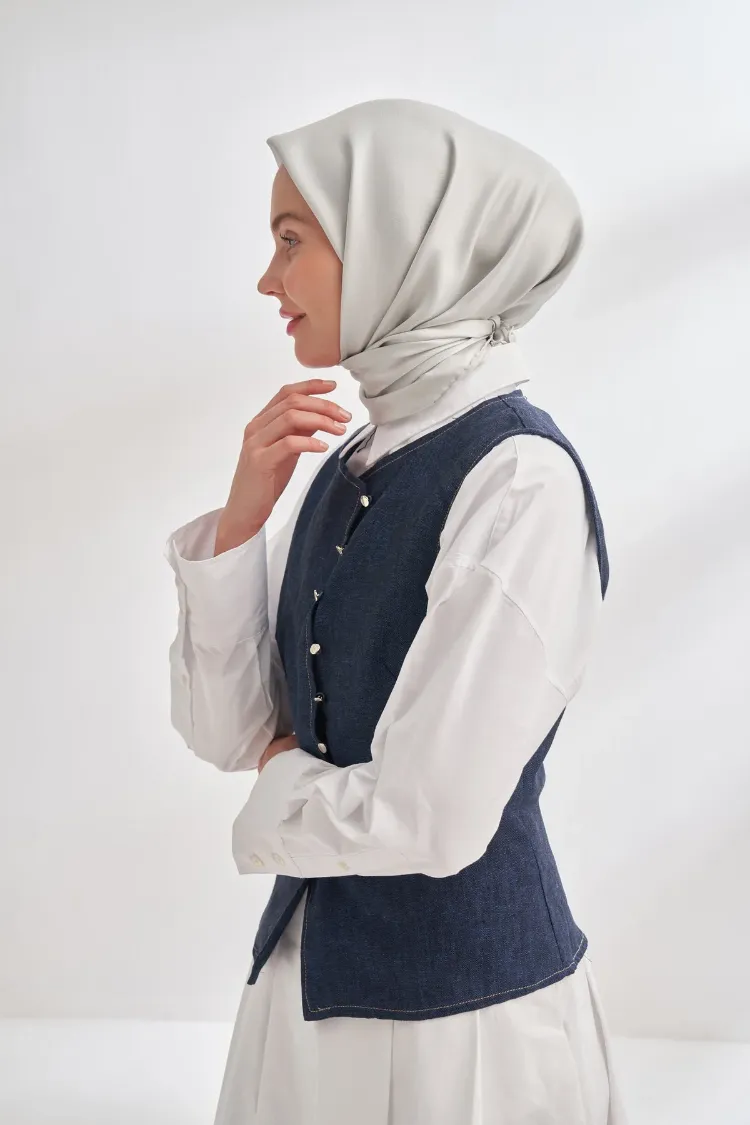 ARMANDA - 4400 Premium Twill İpek Eşarp - Gümüş