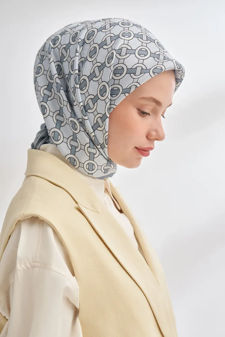 ARMANDA - 4350 Soil Desen Twill İpek Eşarp - Gri