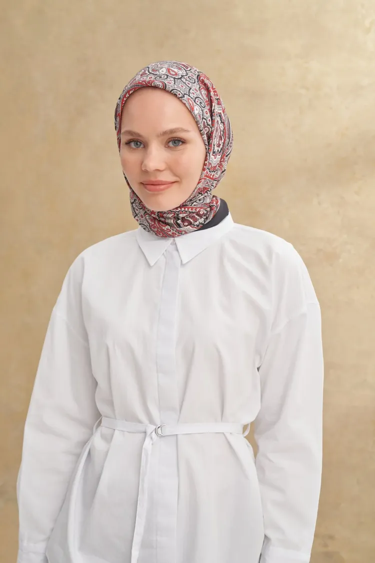  ARMANDA - 3156 Ayesha Desen Eşarp - Siyah Kırmızı
