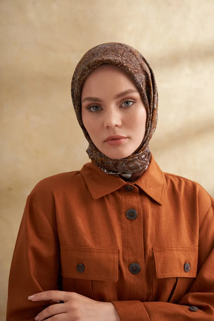 ARMANDA - 3155 Vintage Desen Eşarp - Kahve