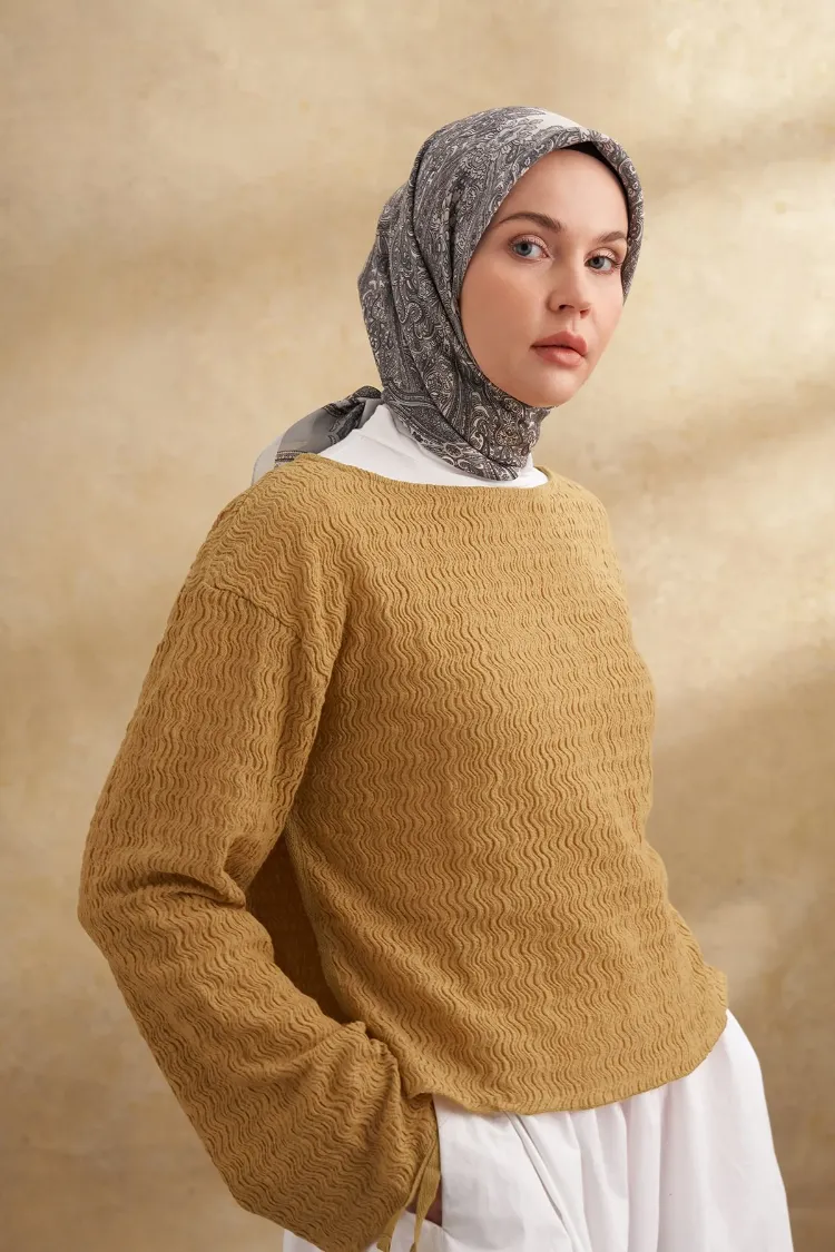 ARMANDA - 3152 Jardın Desen Eşarp - Gümüş