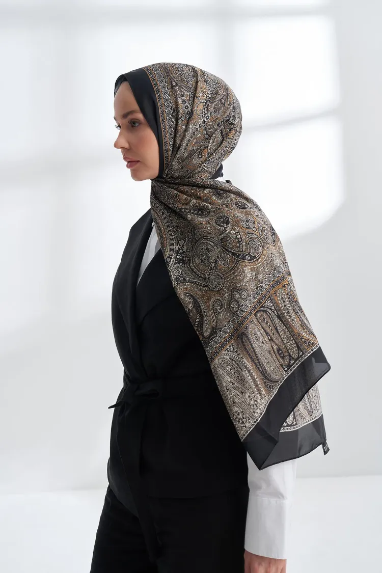 ARMANDA -6036 Etnik Desen Şal - Siyah Altın