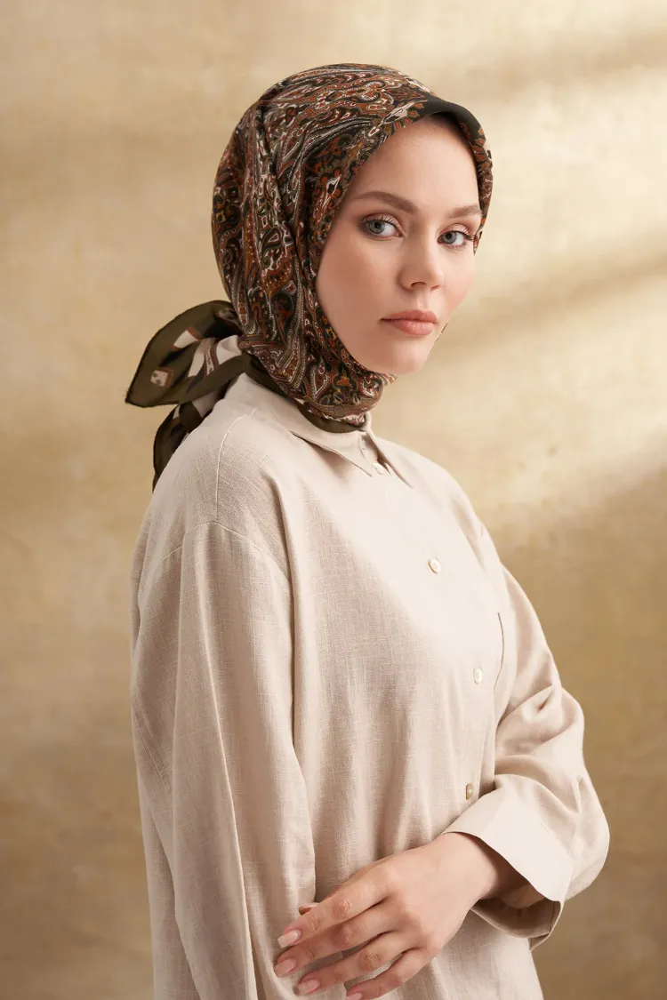 ARMANDA - 3152 Jardın Desen Eşarp - Haki