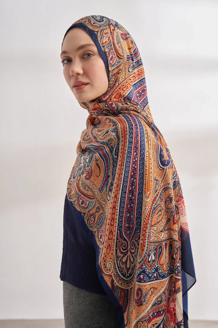 ARMANDA - 4456 Mystic Desen Şal - Lacivert Dore