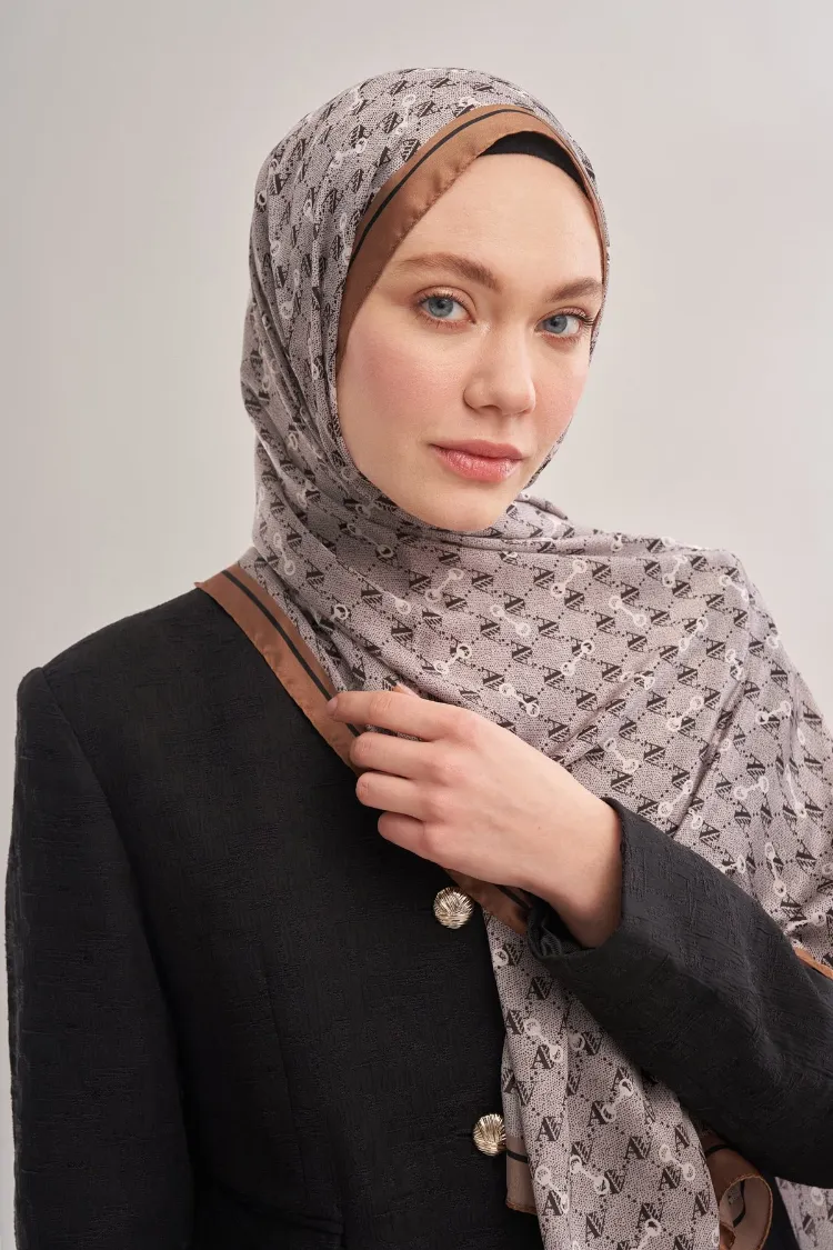 ARMANDA - 3361 Monogram Desen Şal - Gri - Sütlü Kahve