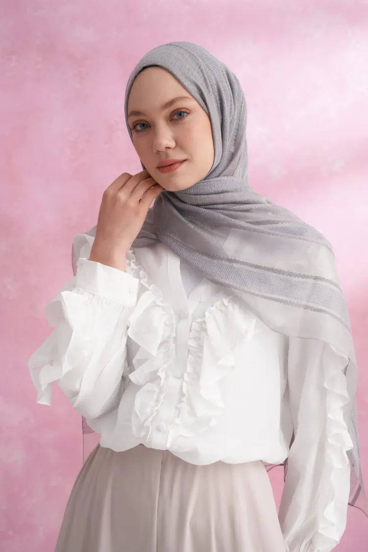 ARMANDA - 3324 İpekli Ruby Şal - Gümüş