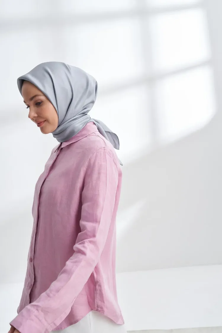 ARMANDA - 4400 Premium Twill İpek Eşarp - Gri