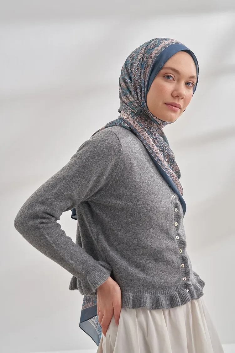 ARMANDA - 6036 Etnik Desen Şal - Lacivert Turkuaz