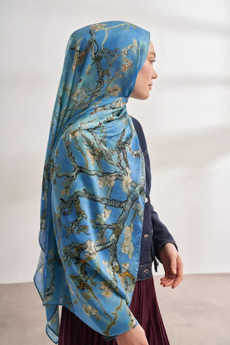 ARMANDA - 4464 Van Gogh Şal - Kot Mavisi