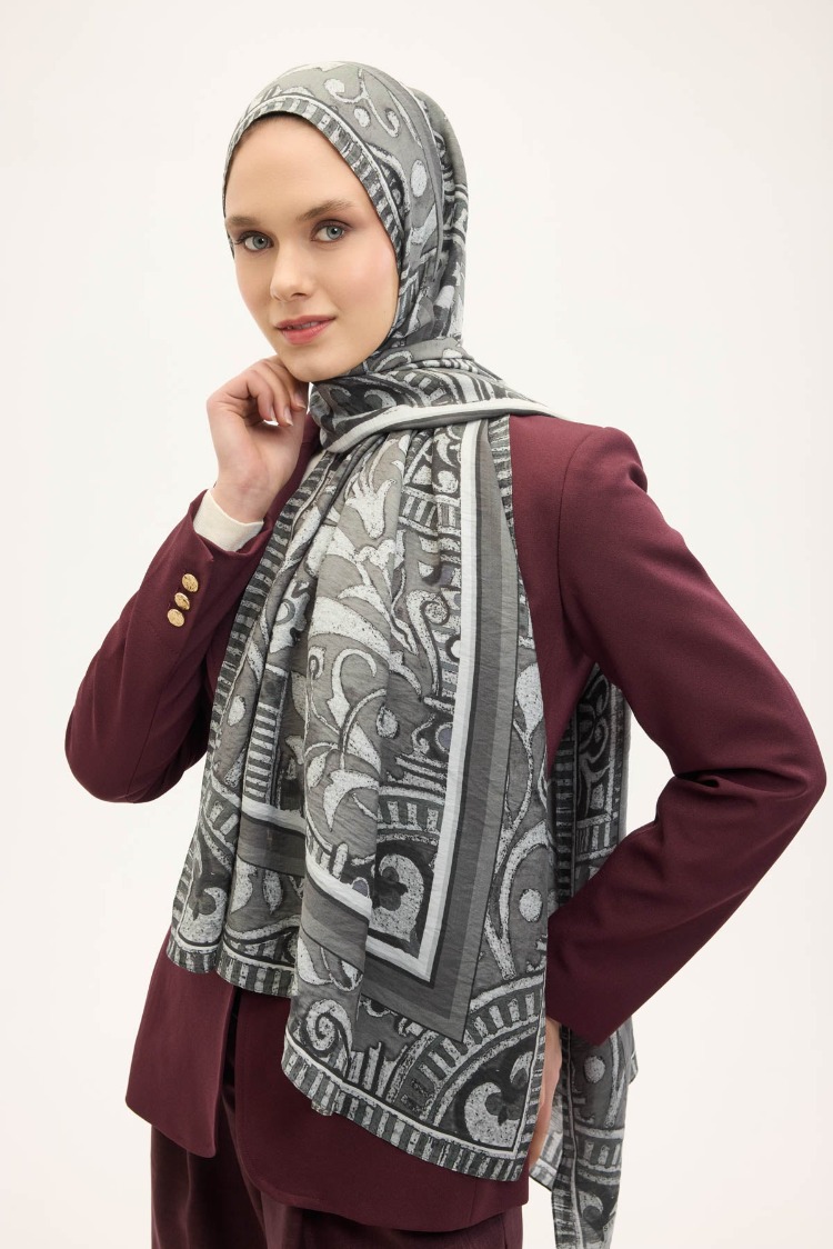 SİLK HOME - Urban Hours Antik Açık Gri Mayda Şal 190x70