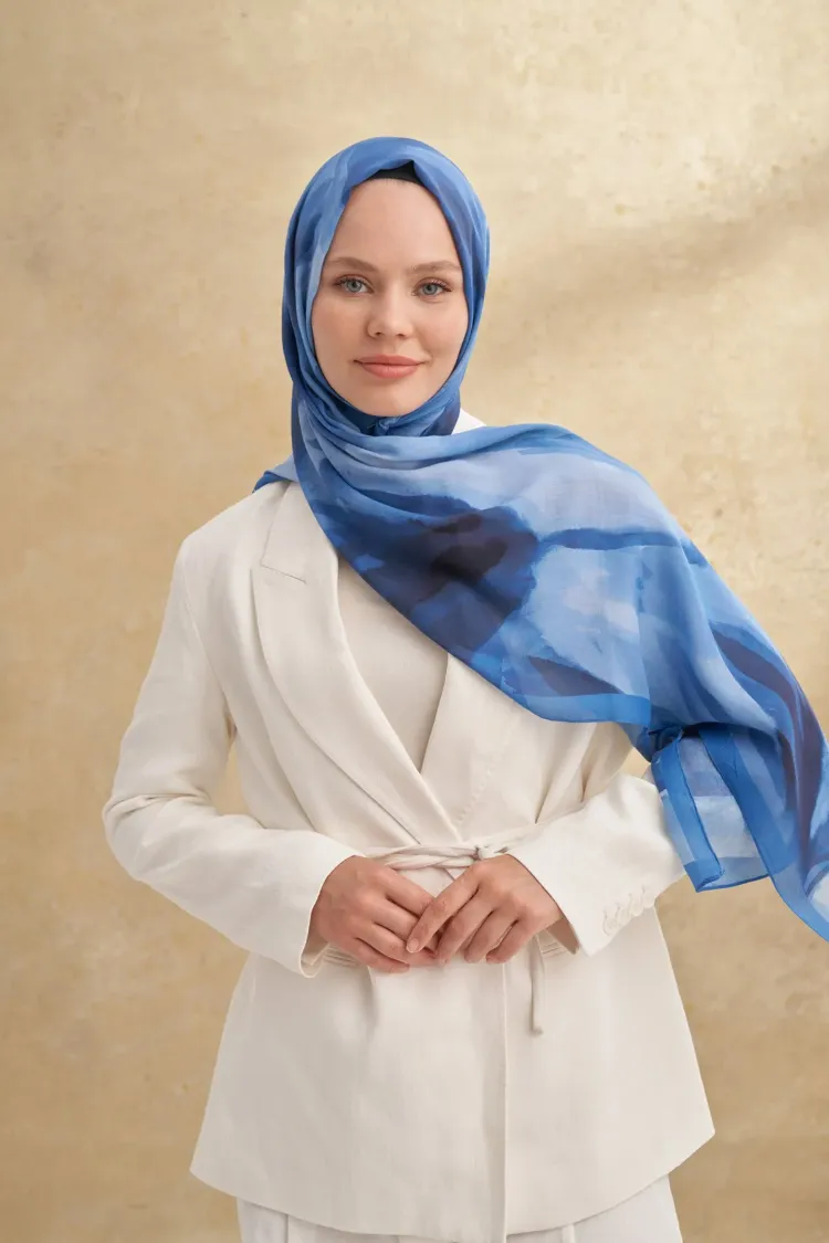 ARMANDA- 3381 İpek Modal Darcy Desen Şal - İndigo