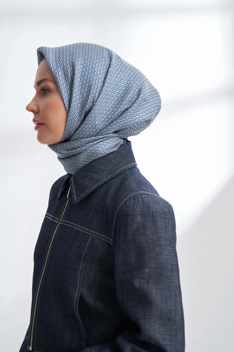 ARMANDA - 4303 NOIRE DESEN TWILL İPEK EŞARP - Lacivert