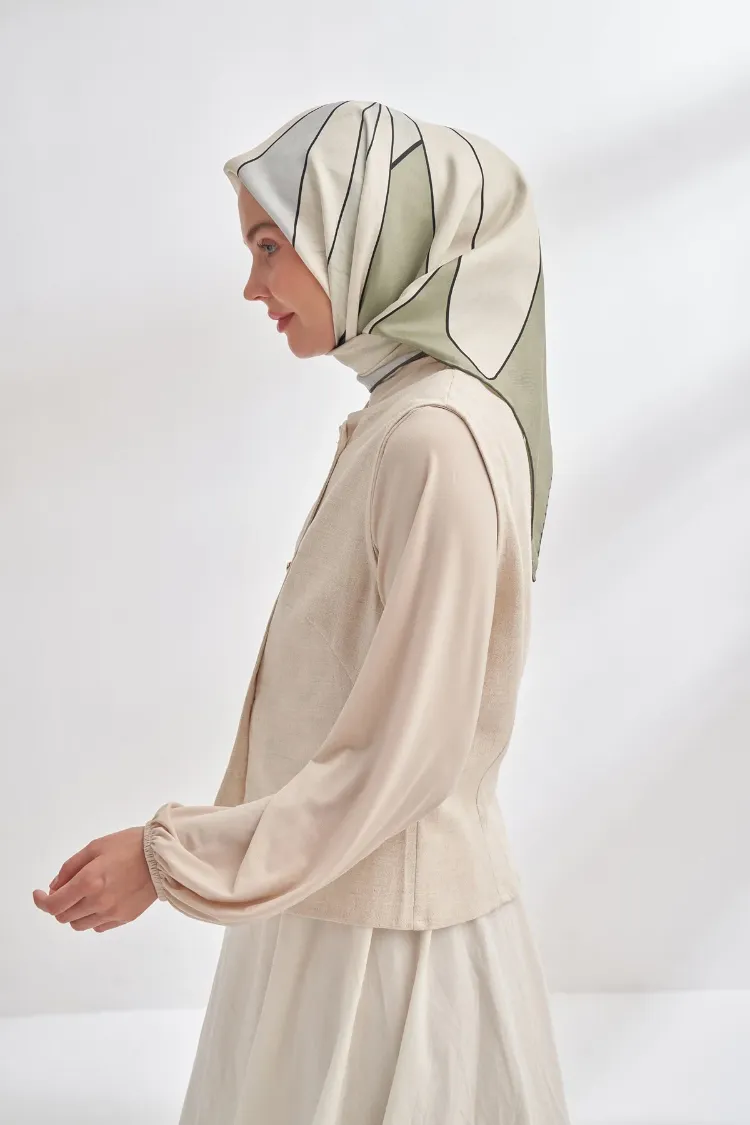 ARMANDA - 4355 İnaya Desen Twill İpek Eşarp - Keten Yeşili