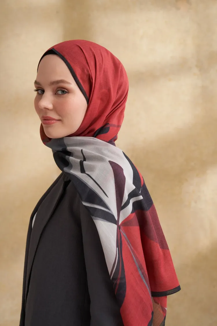 ARMANDA- 3383 İpek Pamuk Sarah Desen Şal - Siyah Bordo