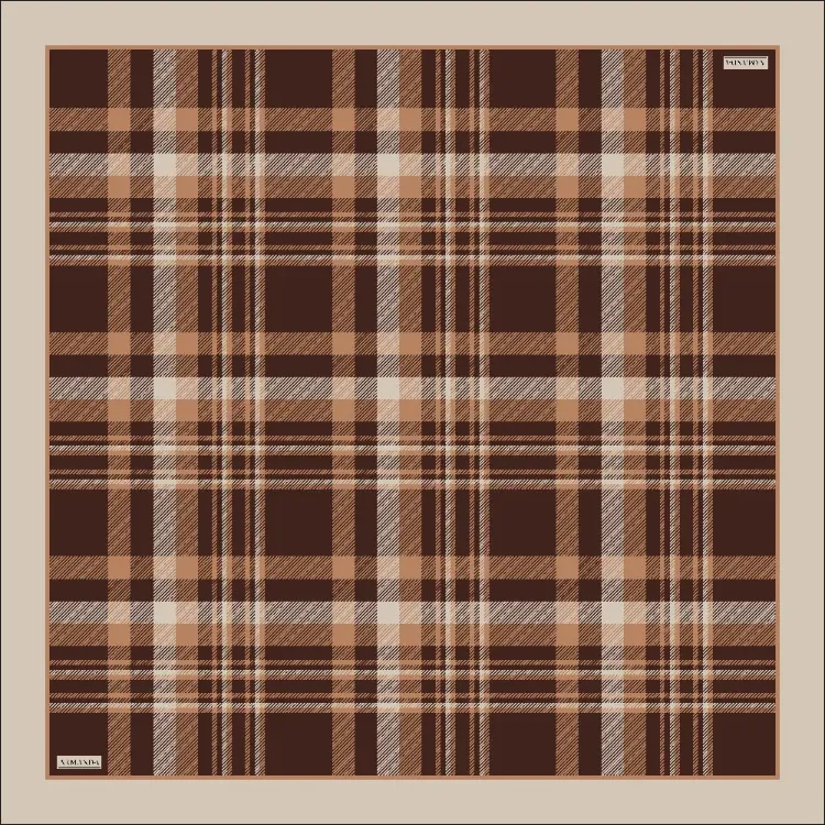ARMANDA - 4358 Naya Desen Twill İpek Eşarp - Acı Kahve