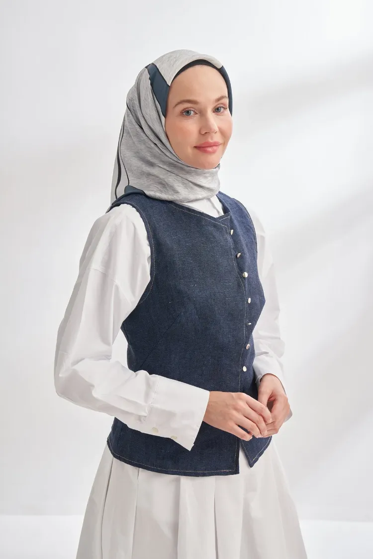 ARMANDA - 4355 İnaya Desen Twill İpek Eşarp - İndigo