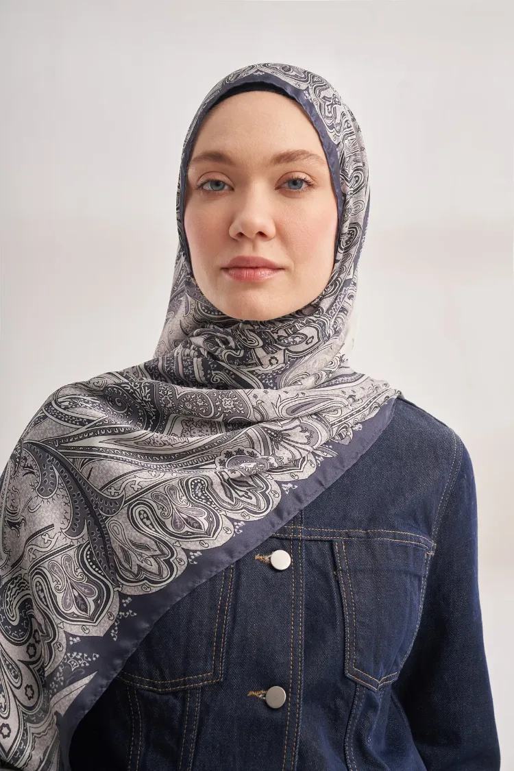 ARMANDA - 4456 Mystic Desen Şal - Lacivert Krem