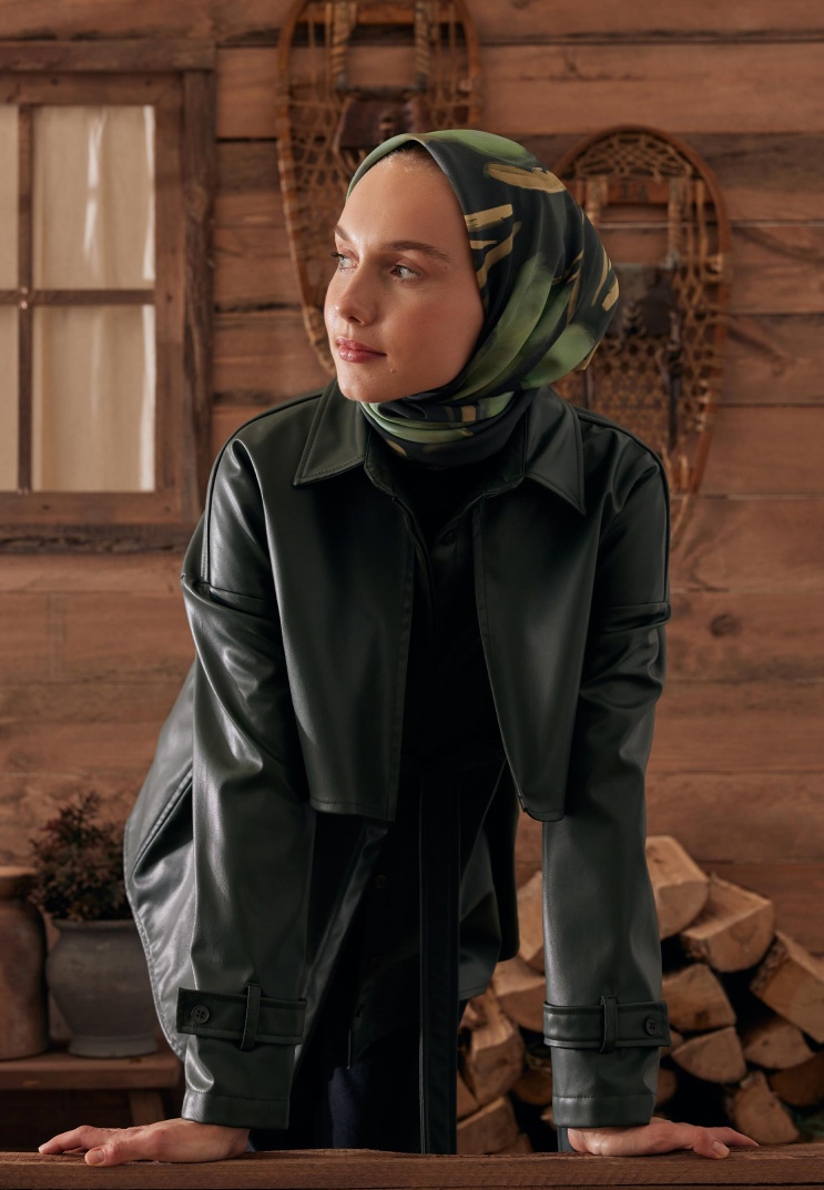 Fresh Scarfs - Darcy Desen Pamuk İpek Eşarp - Koyu Yeşil