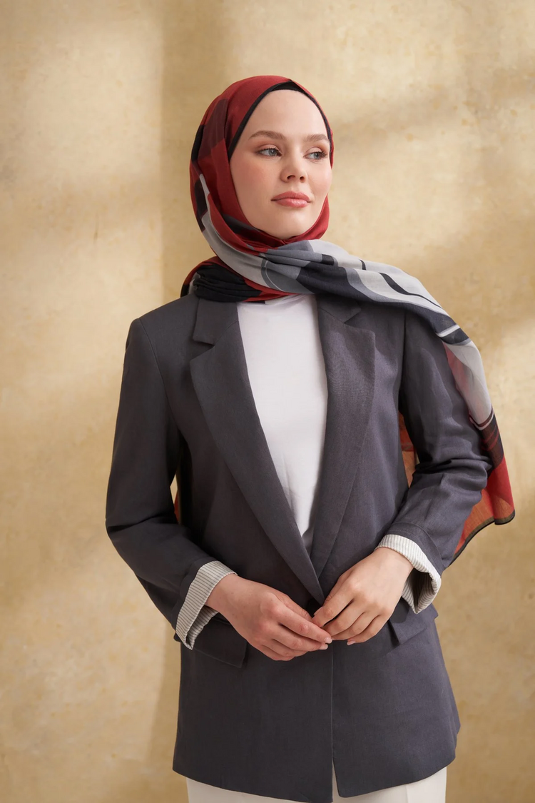 ARMANDA- 3383 İpek Pamuk Sarah Desen Şal - Siyah Bordo