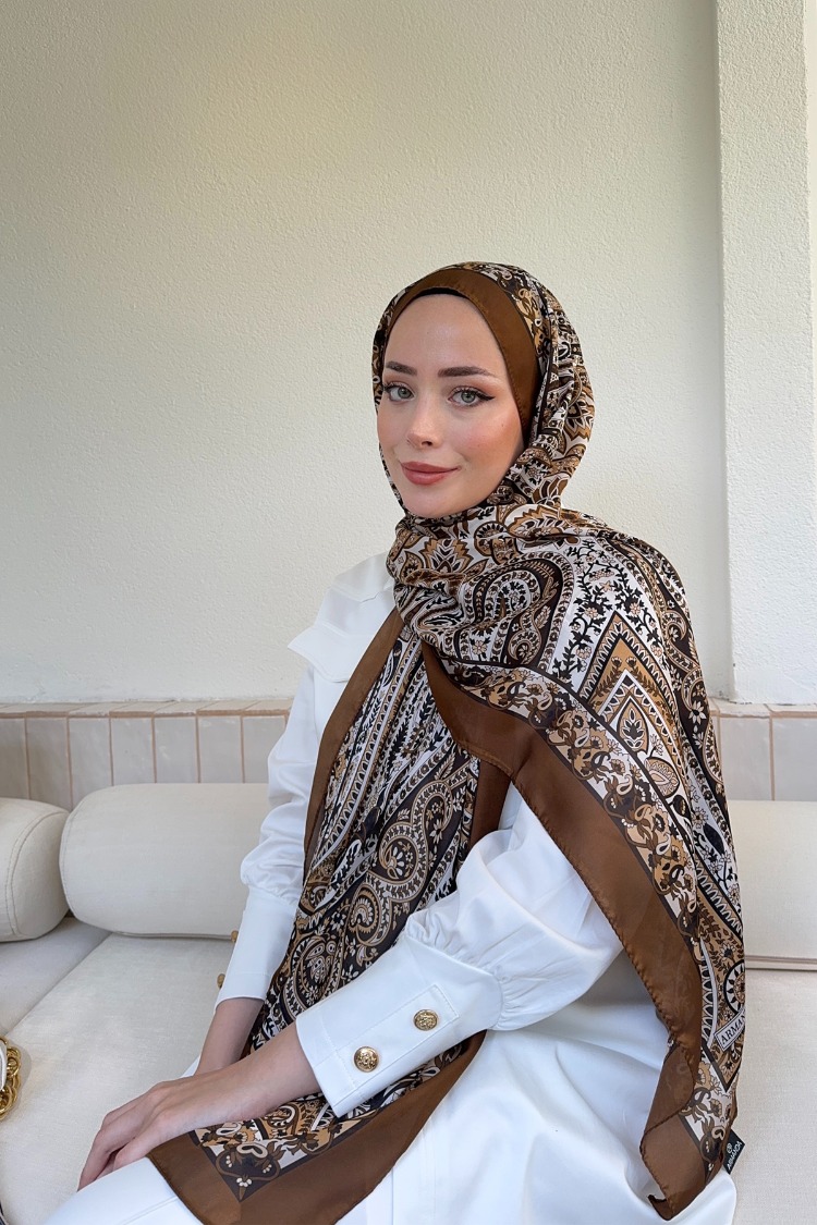 ARMANDA - 6035 Pashmina Desen Şal - Kahve