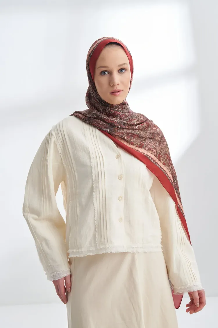 ARMANDA -6036 Etnik Desen Şal - Cherry Bordo