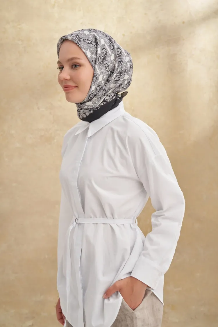 ARMANDA - 3151 Gaina Desen Eşarp - Siyah Gri