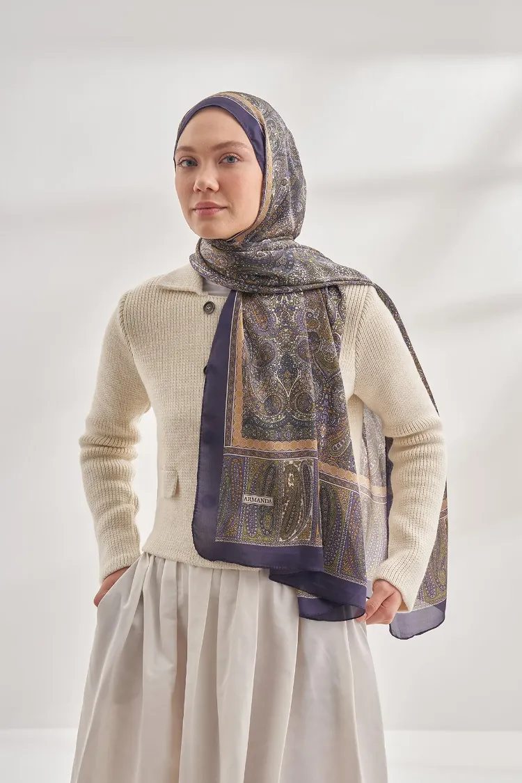 ARMANDA -6036 Etnik Desen Şal - Mürdüm
