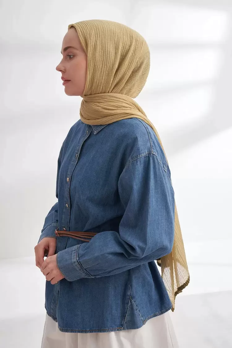 ARMANDA - 3352  Müslin Biyeli Şal - SOFT OLİVE