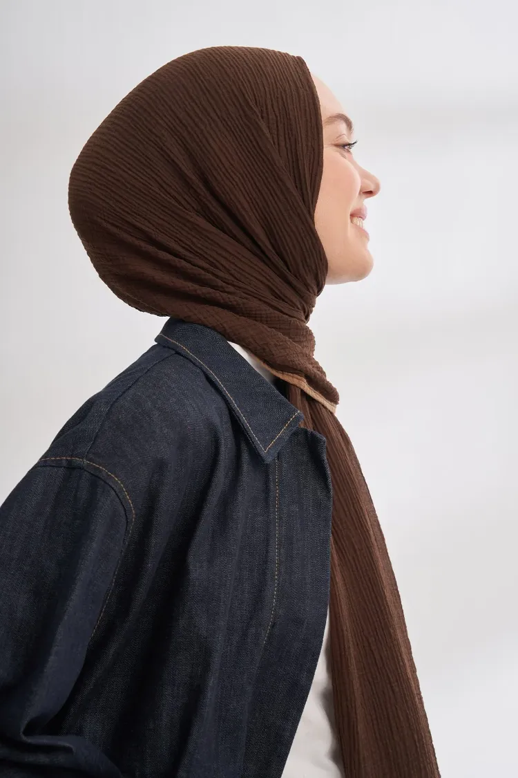 ARMANDA - 3352 Müslin Biyeli Şal - Acı Kahve