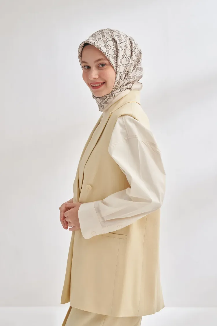 ARMANDA - 4350 Soil Desen Twill İpek Eşarp - Taş-Vizon