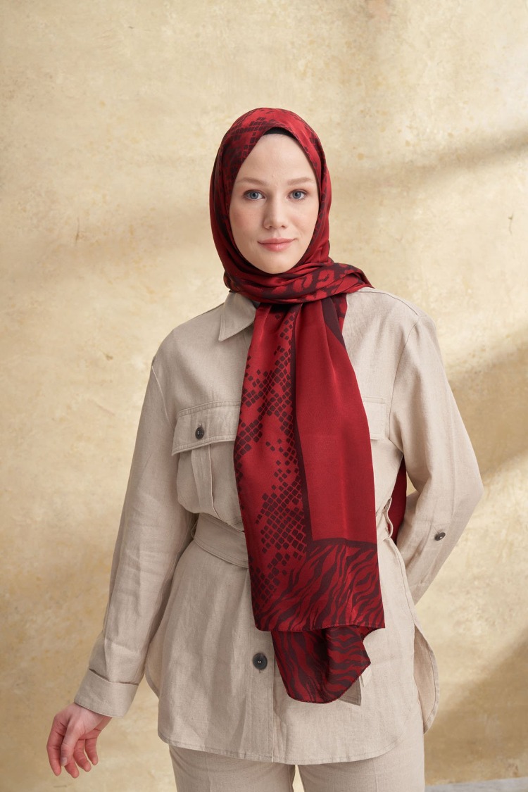 Armanda - 3304 Fiori Jakar Leopar Desen - Bordo