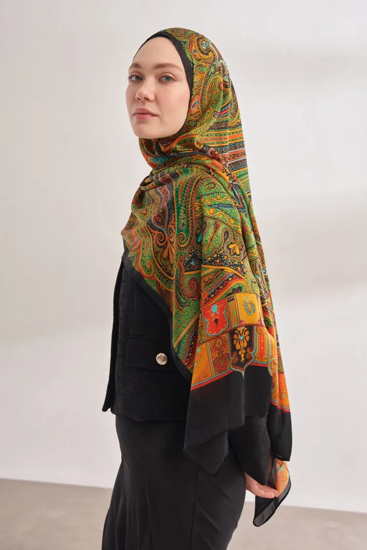 ARMANDA - 4456 Mystic Desen Şal - Siyah Orange