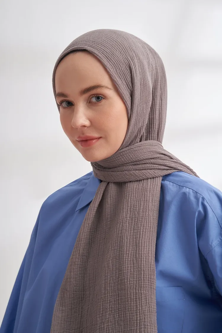 ARMANDA - 3352 Müslin Biyeli Şal - Koyu Gri