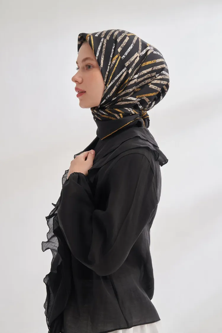 ARMANDA - 4353 Rora Desen Twill İpek Eşarp - Siyah