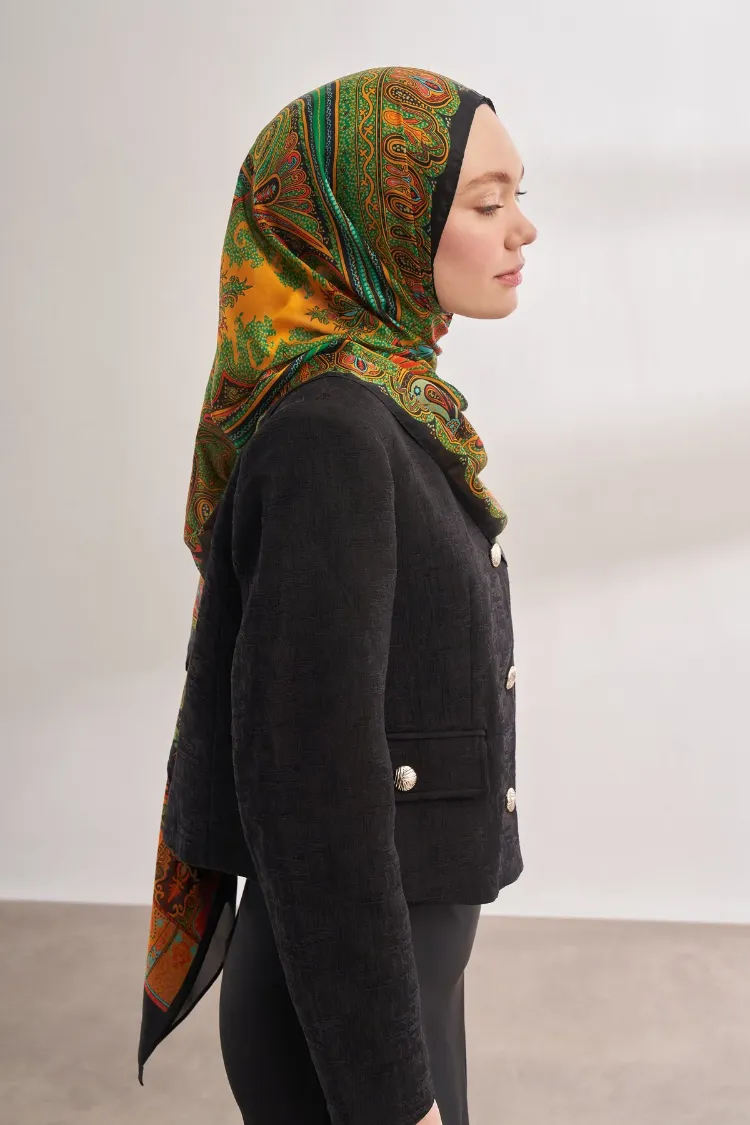 ARMANDA - 4456 Mystic Desen Şal - Siyah Orange
