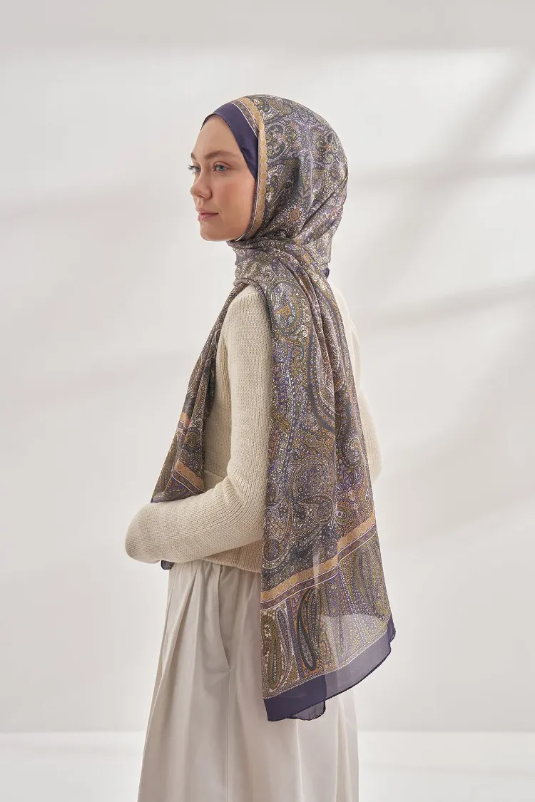 ARMANDA -6036 Etnik Desen Şal - Mürdüm