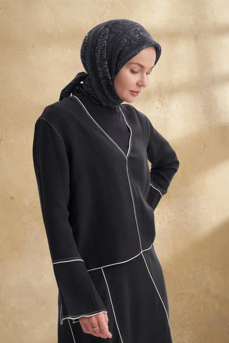 ARMANDA - 3156 Ayesha Desen Eşarp - Siyah Krem