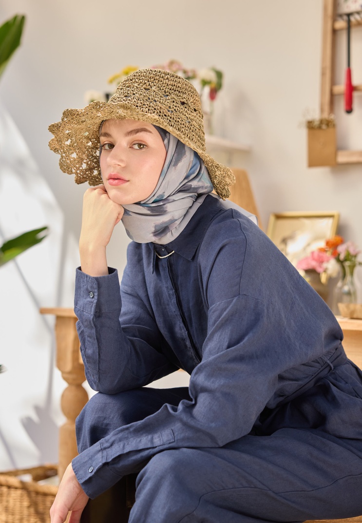 FRESH SCARFS - İsla Desen Pamuk İpek Eşarp - Mavi