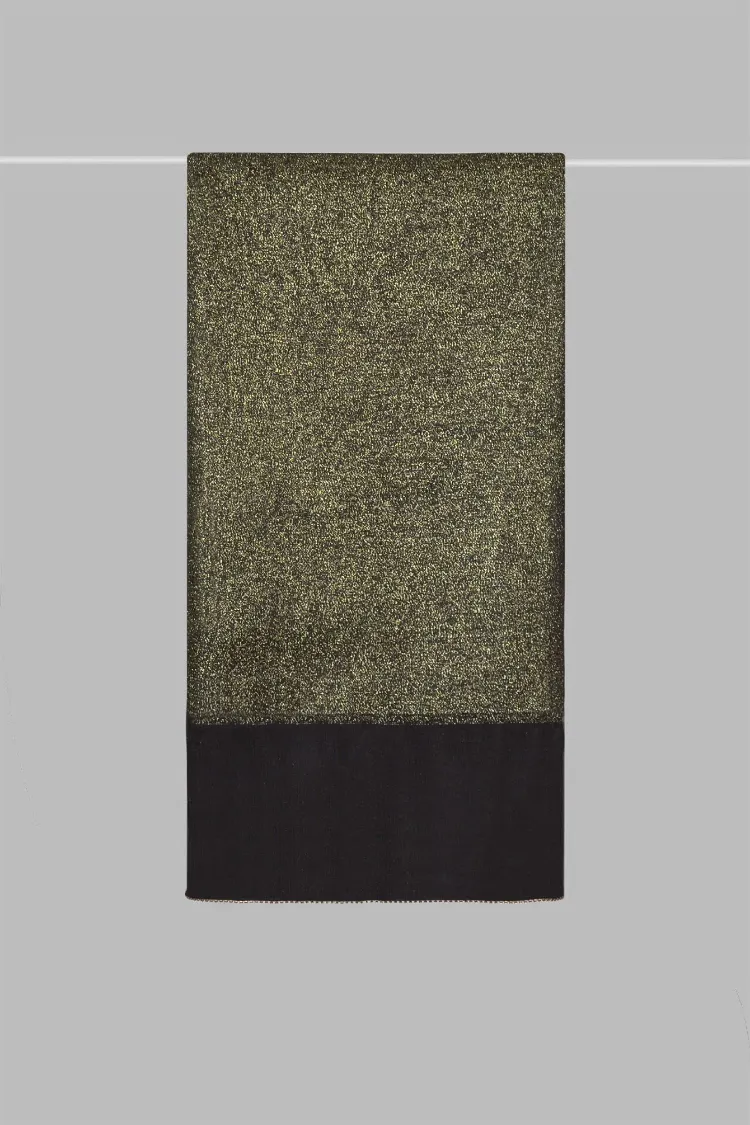 ARMANDA - 3209 İpekli Kenarı Taşlı Şal - Siyah Gold