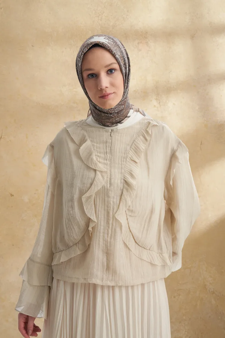 ARMANDA - 3152 Jardın Desen Eşarp - Bej