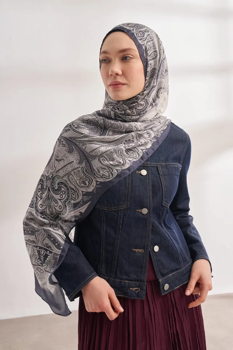 ARMANDA - 4456 Mystic Desen Şal - Lacivert Krem