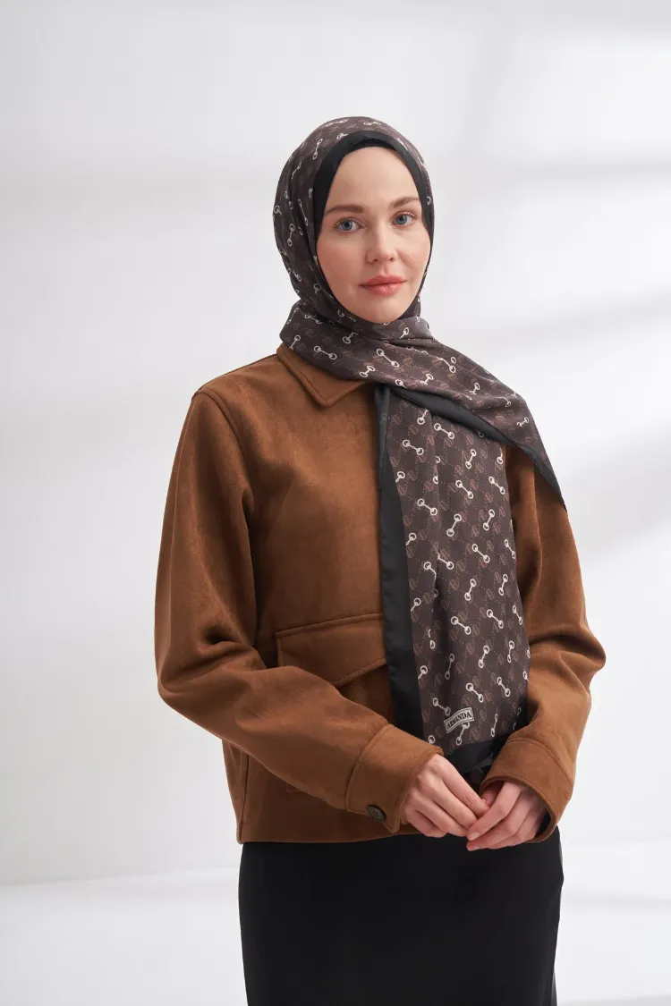 ARMANDA - 3361 Monogram Desen Şal - Çikolata