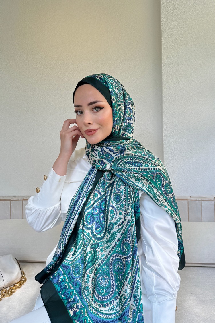 ARMANDA - 6035 Pashmina Desen Şal - Zümrüt