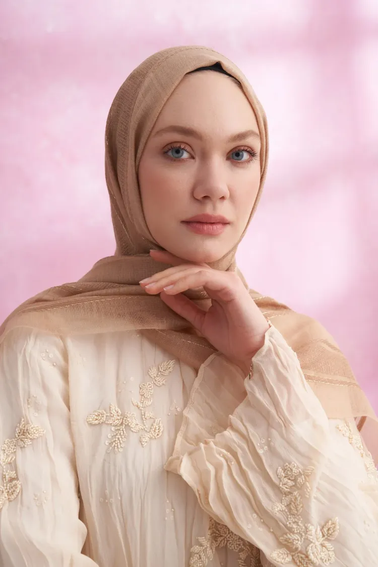 ARMANDA - 3324 İpekli Ruby Şal - Koyu Bej